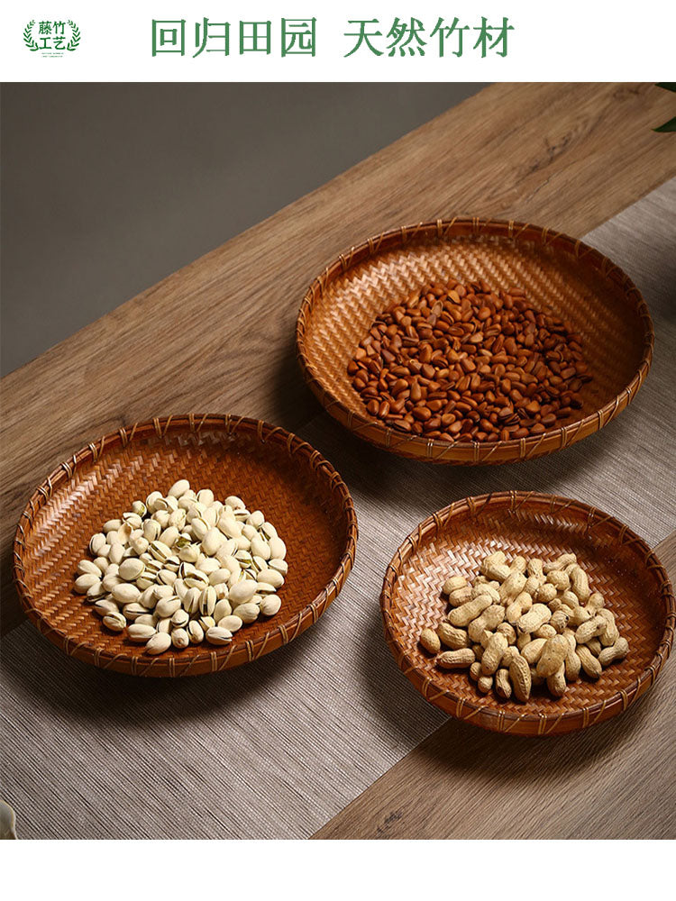 Bamboo Fruit Plate & Storage Basket: Handwoven Tea Dustpan & Refreshment Plate