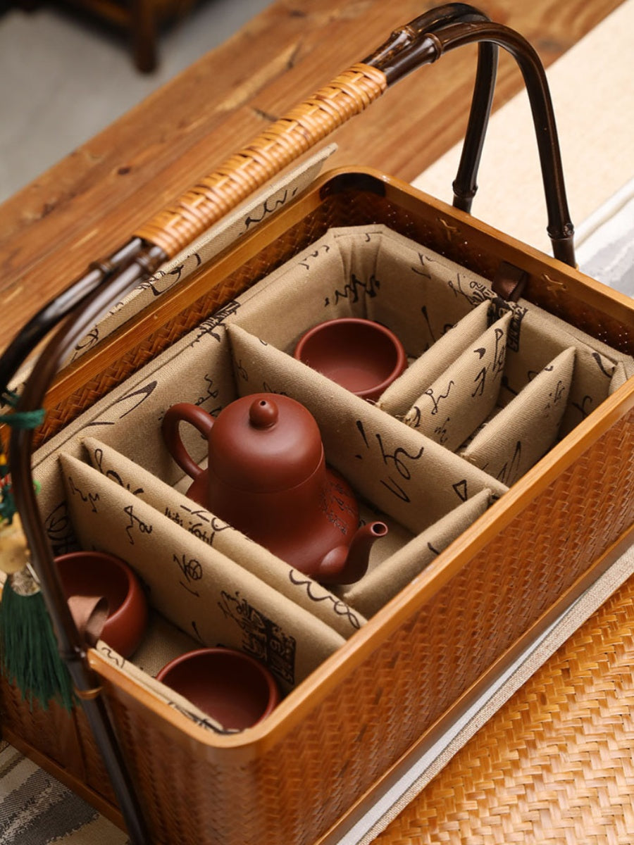 Handmade Bamboo Weaving Basket – Double Layer Food Box & Mooncake Gift Box, Tea Set Storage