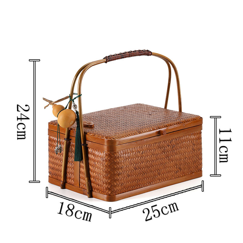 Handmade Bamboo Weaving Basket: Retro Food Box, Mooncake Gift & Tea Set Storage