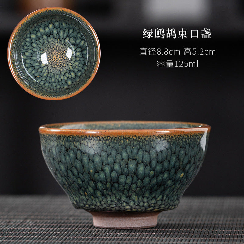 Jianyang Jianzhan Iron Tire Large Master Cup – Partridge Spotted Yellow & Green