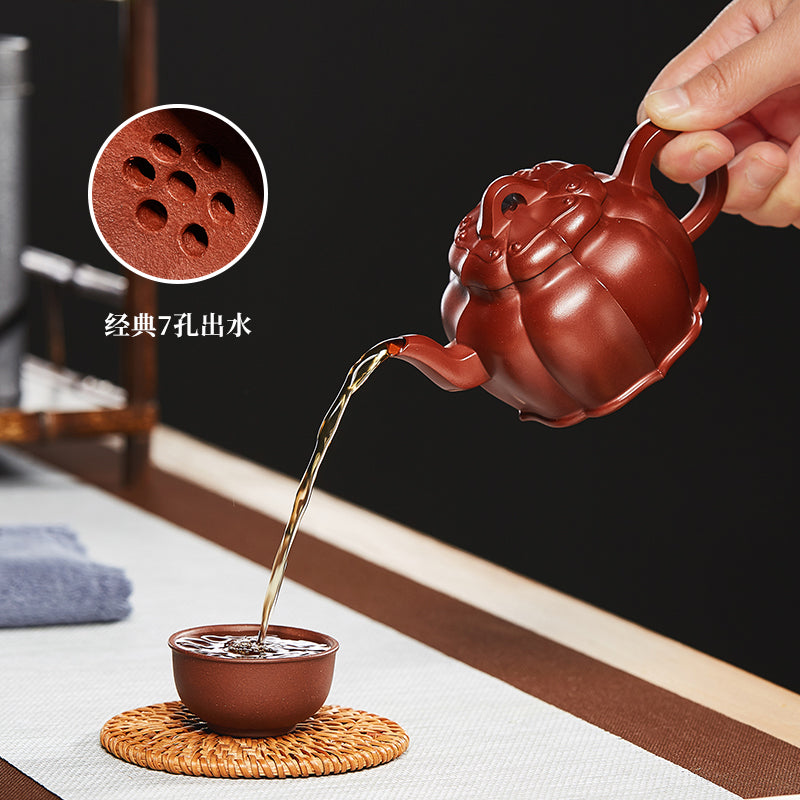 Zun pot Yixing ribbed palace lamp purple clay pot pure handmade raw ore red skin dragon tea single pot household authentic tea set