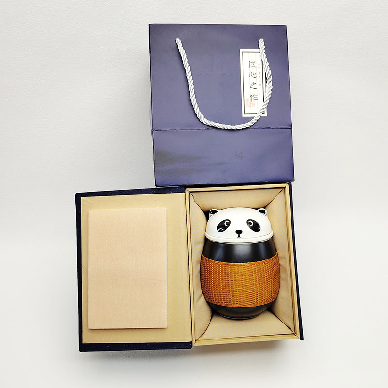 Bamboo Silk Buckle Porcelain Tea Set – Panda Kuaike Cup, Handmade Sichuan Business Gift