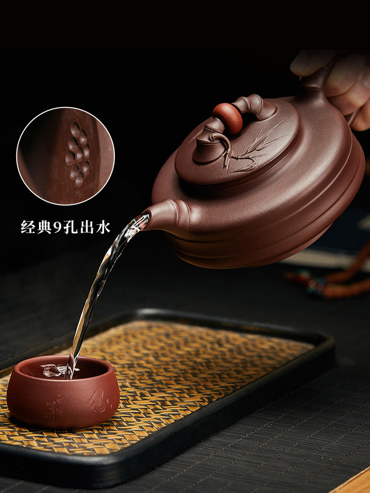 Yixing pure handmade purple clay pot famous authentic giant wheel beads to run the Zhoupan teapot single pot kung fu tea set