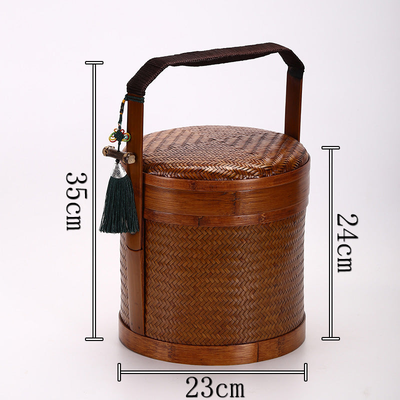 Handmade Retro Bamboo Basket – Chinese Style Storage & Gift Box