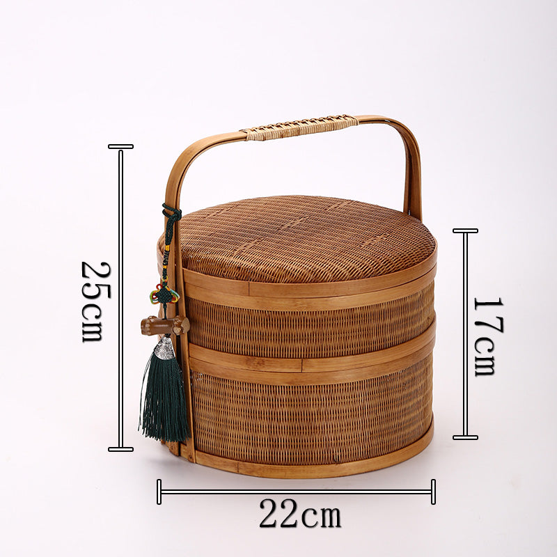 Handmade Retro Bamboo Basket – Chinese Style Storage & Gift Box