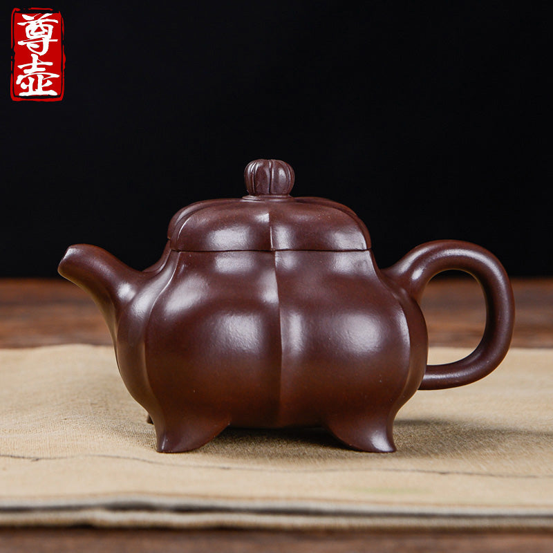 Authentic Yixing Purple Clay Teapot by Master Zhou Peng - Handmade Raw Mine Tianxiang Tendon Pattern