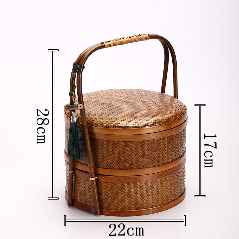 Handmade Retro Bamboo Basket – Chinese Style Storage & Gift Box