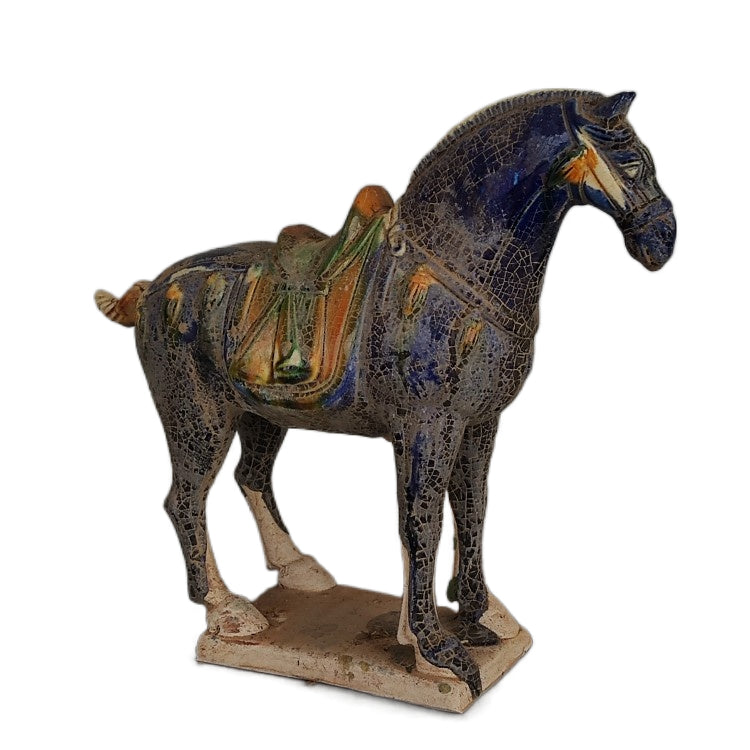 Tang Sancai blue glazed war horse imitation museum unearthed ancient porcelain antiques and antiques immediately make a fortune ornaments