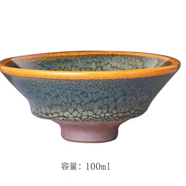 Jianyang Jianzhan Iron Tire Large Master Cup – Partridge Spotted Yellow & Green