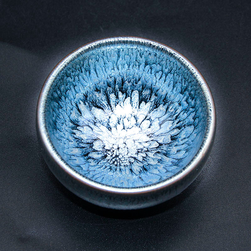 Jianyao Jianzhan Teacup – Gold & Blue Hundred Flowers Ceramic Master Cup