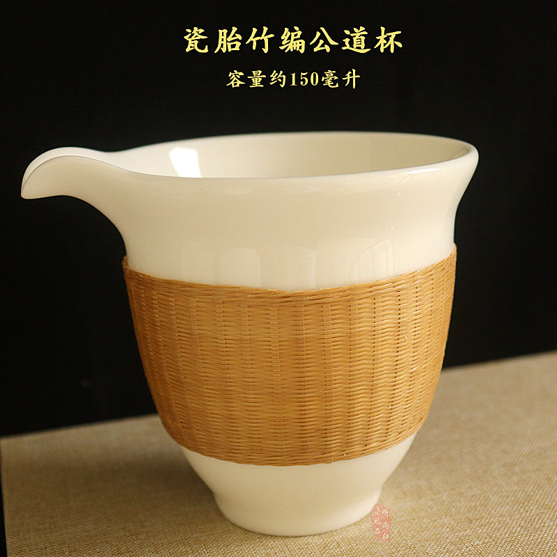 Intangible Cultural Heritage Porcelain Bamboo Tea Set – Handmade Sichuan Gifts, Sancai Gaiwan & Bamboo Silk Buckle Cups