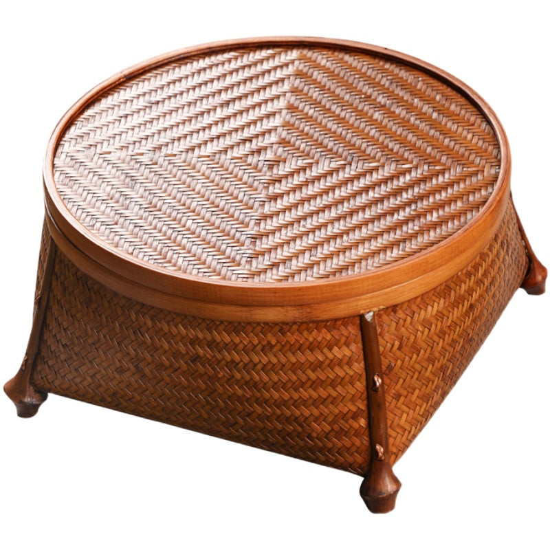 Handmade Bamboo Woven Lacquered Tea Set Storage Box – Chinese Storage Basket with Lid