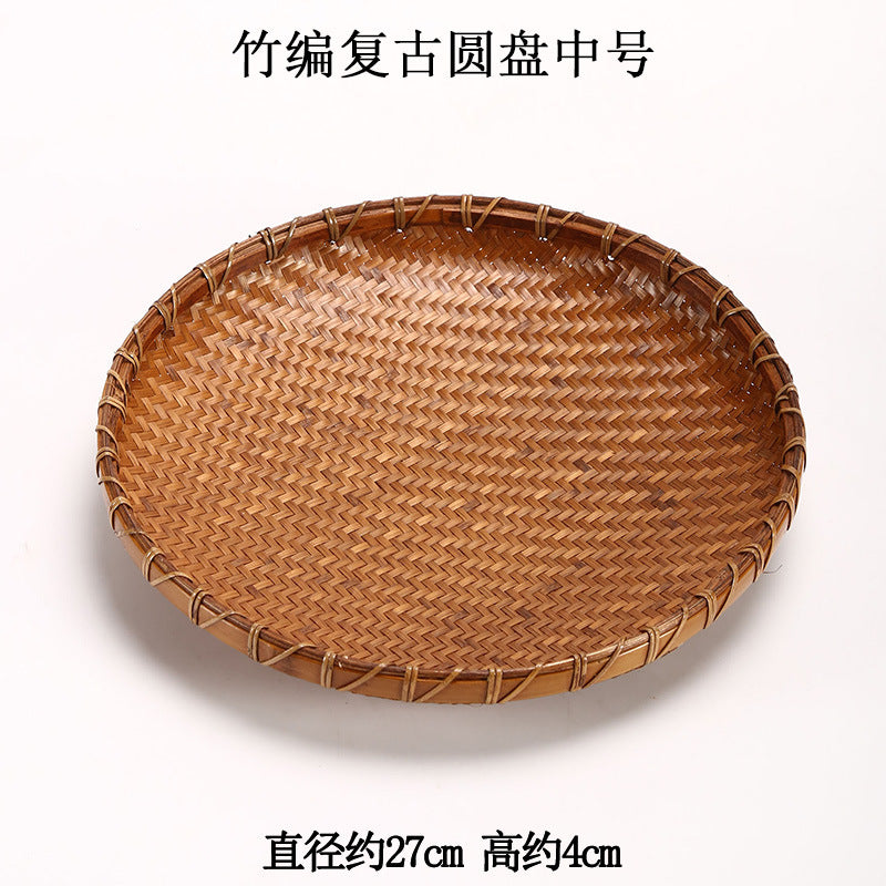 Bamboo Fruit Plate & Storage Basket: Handwoven Tea Dustpan & Refreshment Plate