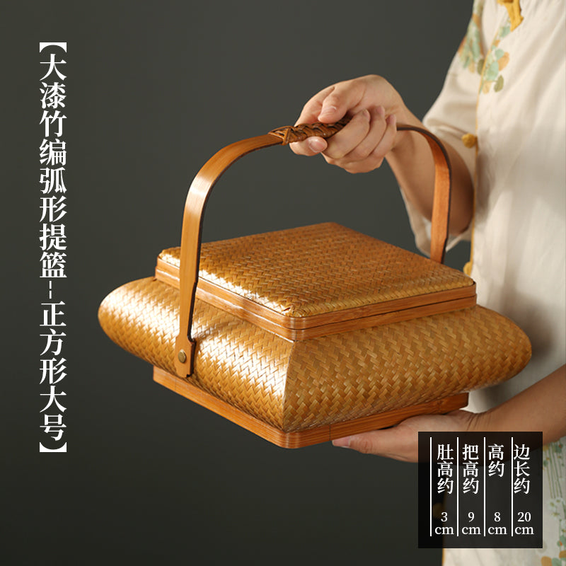 Chinese Handmade Bamboo Basket – Portable Food Box with Lid & Storage