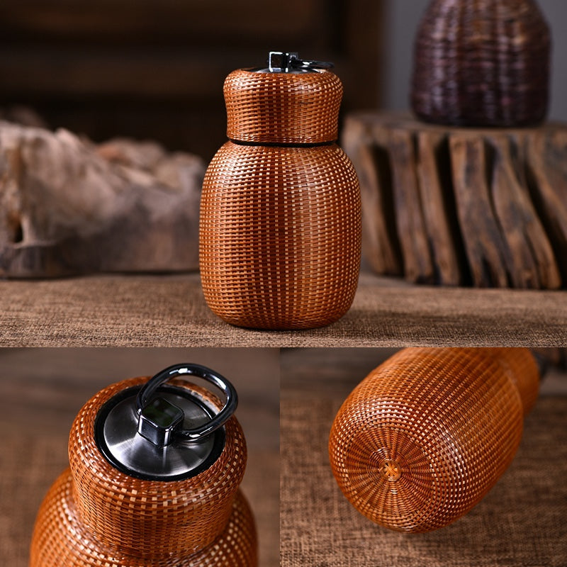 Bamboo Pavilion Handmade Bamboo Thermos Mug & Woven Teacup Set