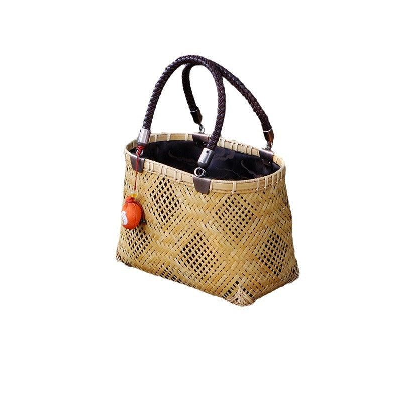 Intangible cultural heritage, handmade refined bamboo bags, hand-held bamboo bags, bamboo baskets, woven bags, new Chinese Zen bamboo bags, tea sets