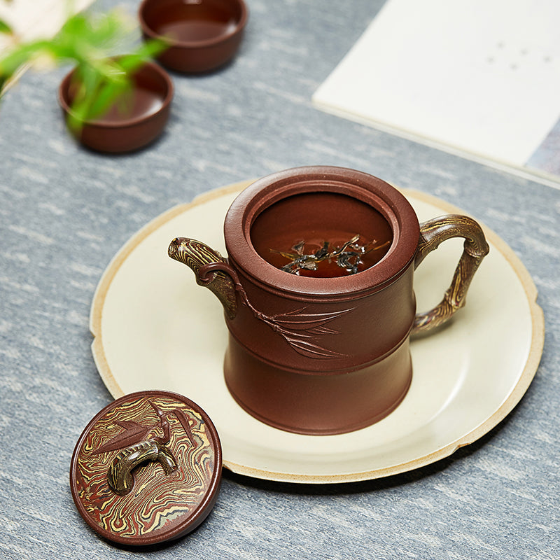 Zun pot Yixing high bamboo purple clay pot pure handmade raw ore twisted mud teapot famous authentic household authentic tea set