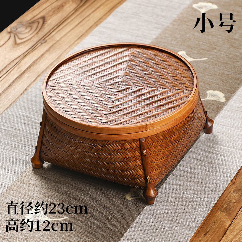 Handmade Bamboo Woven Lacquered Tea Set Storage Box – Chinese Storage Basket with Lid