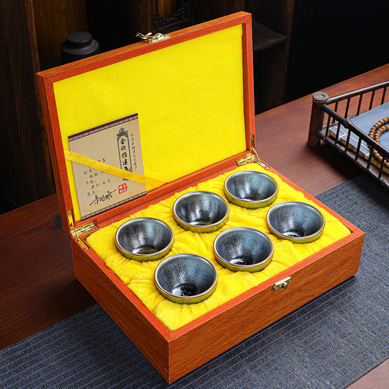 Langong Kiln Six Famous Cups – Small Jianzhan Teacup Set in Gift Box