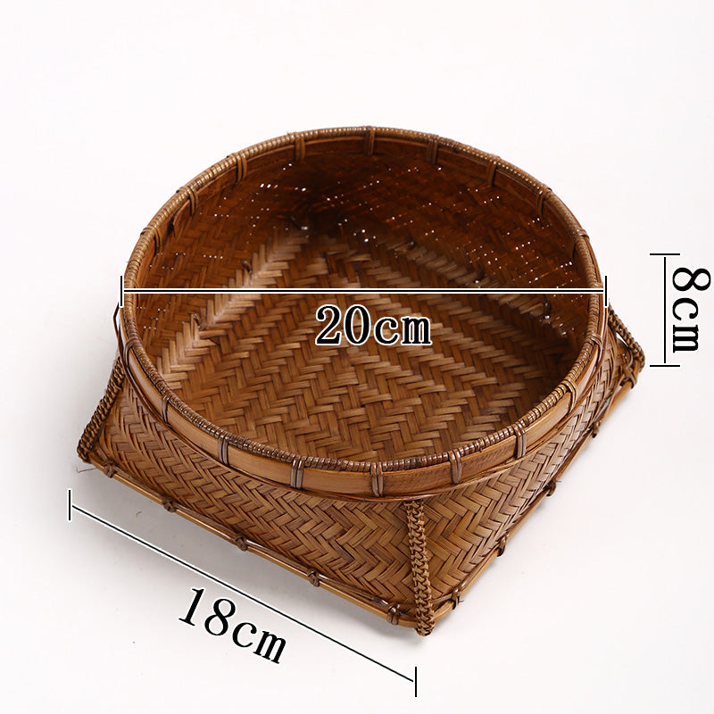 Vintage Handmade Bamboo Fruit Basket – Chinese Style Snack & Dried Fruit Plate