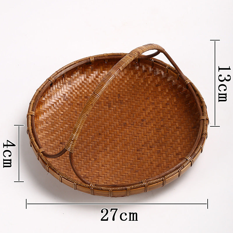 Vintage Handmade Bamboo Fruit Basket – Chinese Style Snack & Dried Fruit Plate