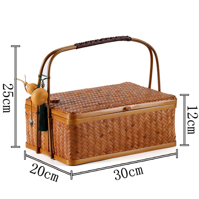 Handmade Bamboo Weaving Basket: Retro Food Box, Mooncake Gift & Tea Set Storage