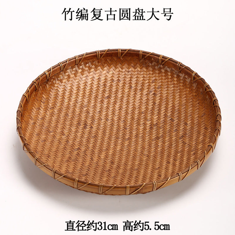 Bamboo Fruit Plate & Storage Basket: Handwoven Tea Dustpan & Refreshment Plate