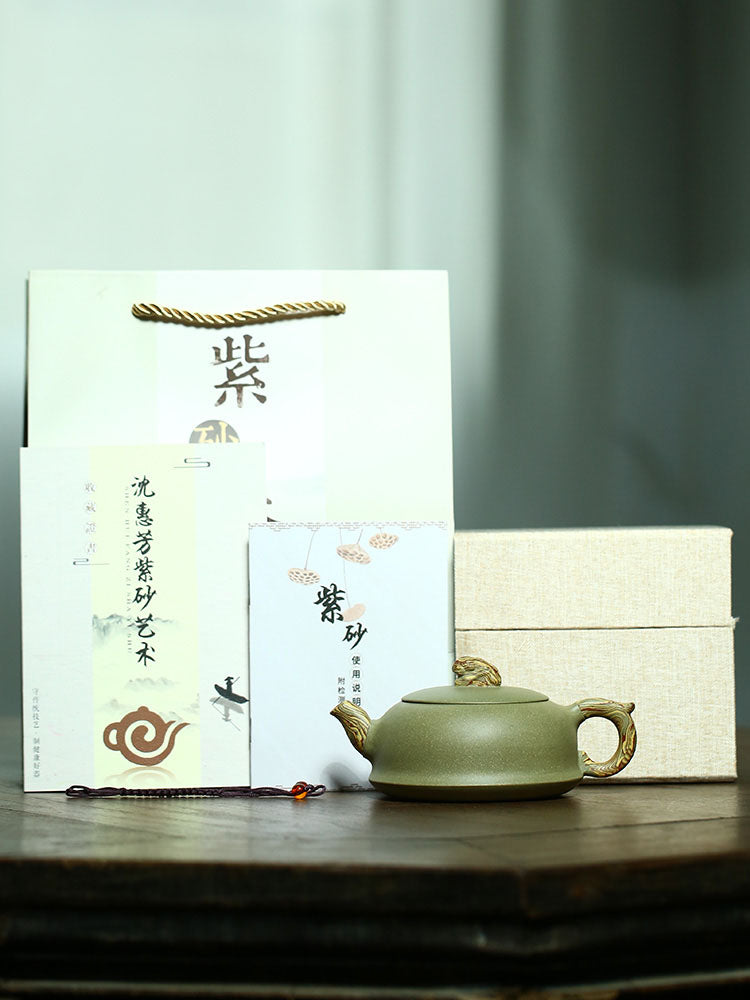 Genuine Yixing Purple Sand Handmade Teapot - High-Quality Bean Green Sand Health Pot