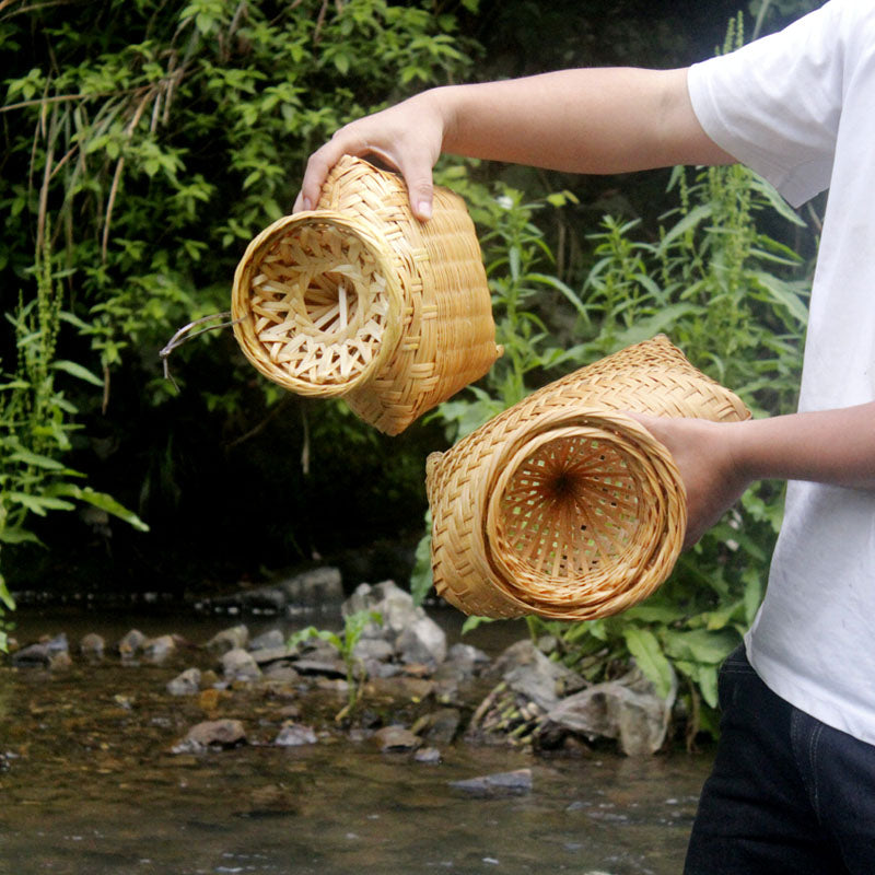 Handmade Bamboo Fish Basket – Traditional Stream Fishing Cage & Ornament