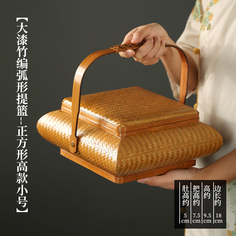 Chinese Handmade Bamboo Basket – Portable Food Box with Lid & Storage