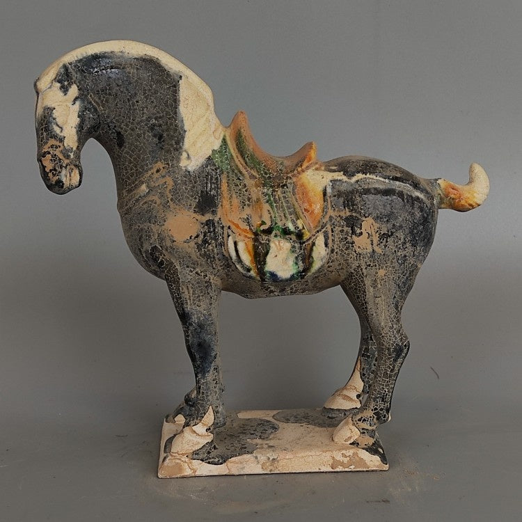 Tang Sancai Black Glaze War Horse Imitation Museum Unearthed Ancient Porcelain Antiques Antiques Immediately Get Rich Ornaments-