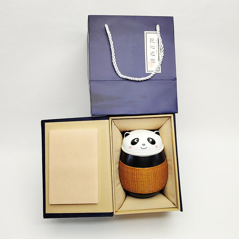 Bamboo Silk Buckle Porcelain Tea Set – Panda Kuaike Cup, Handmade Sichuan Business Gift