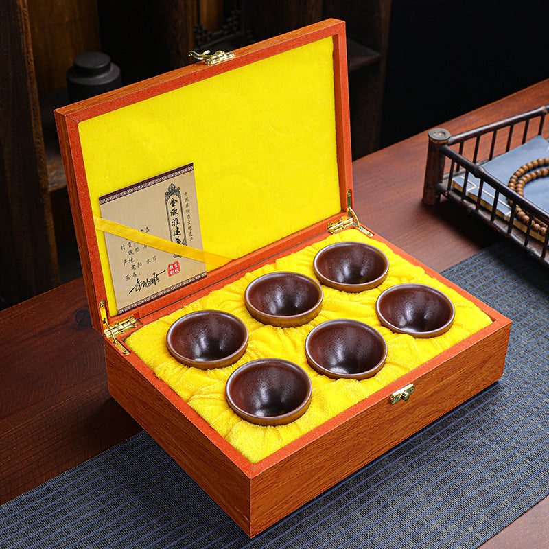 Langong Kiln Six Famous Cups – Small Jianzhan Teacup Set in Gift Box