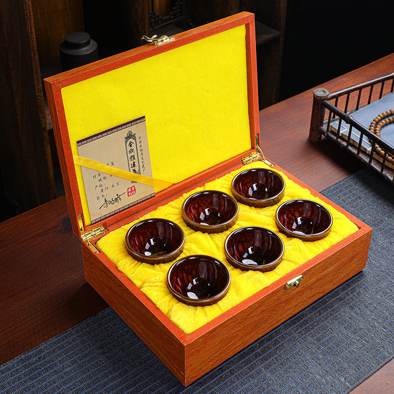 Langong Kiln Six Famous Cups – Small Jianzhan Teacup Set in Gift Box