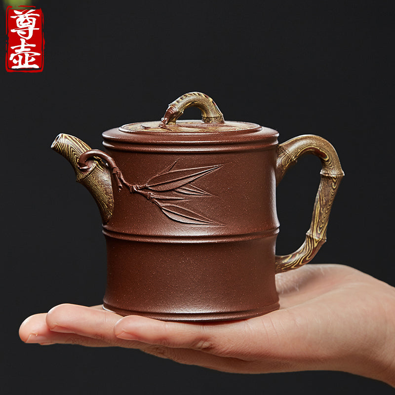 Zun pot Yixing high bamboo purple clay pot pure handmade raw ore twisted mud teapot famous authentic household authentic tea set