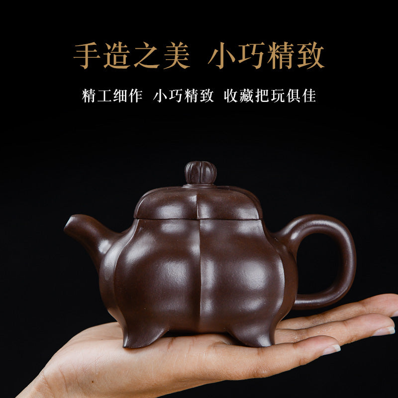 Authentic Yixing Purple Clay Teapot by Master Zhou Peng - Handmade Raw Mine Tianxiang Tendon Pattern