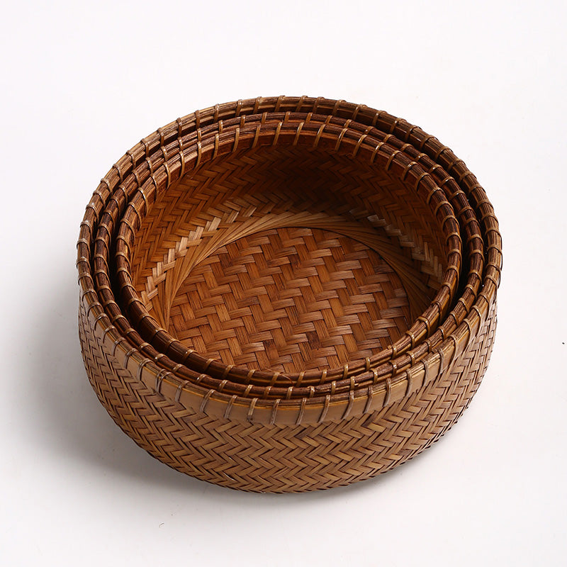 Vintage Handmade Bamboo Fruit Basket – Chinese Style Snack & Dried Fruit Plate