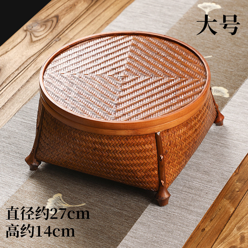 Handmade Bamboo Woven Lacquered Tea Set Storage Box – Chinese Storage Basket with Lid