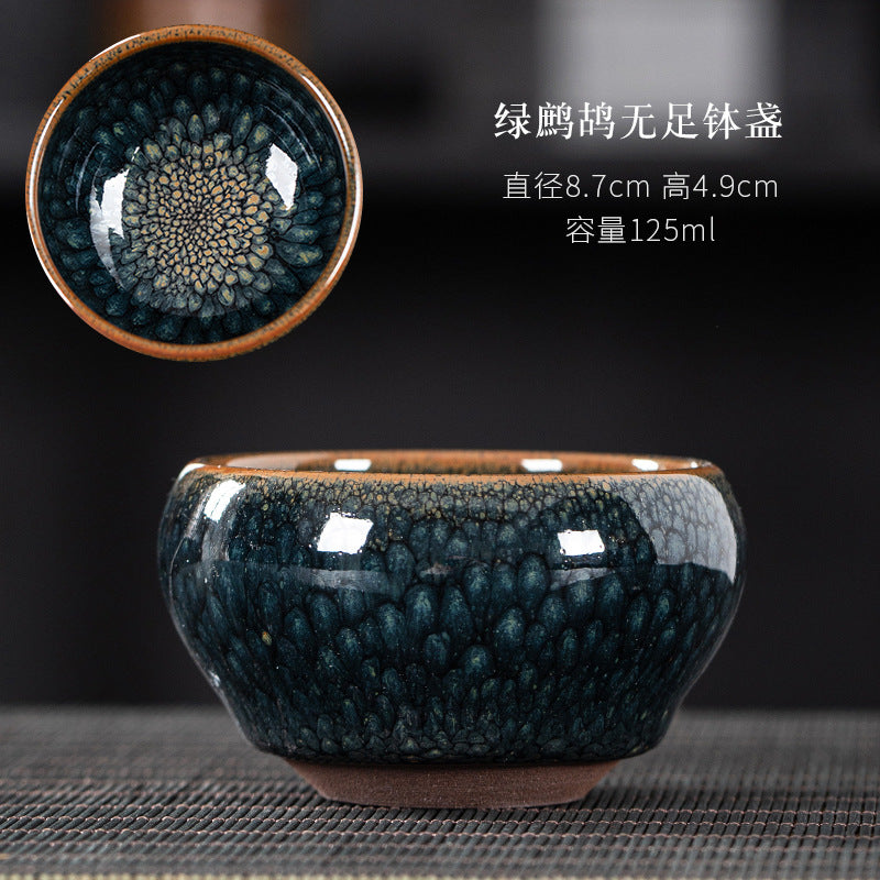 Jianyang Jianzhan Iron Tire Large Master Cup – Partridge Spotted Yellow & Green