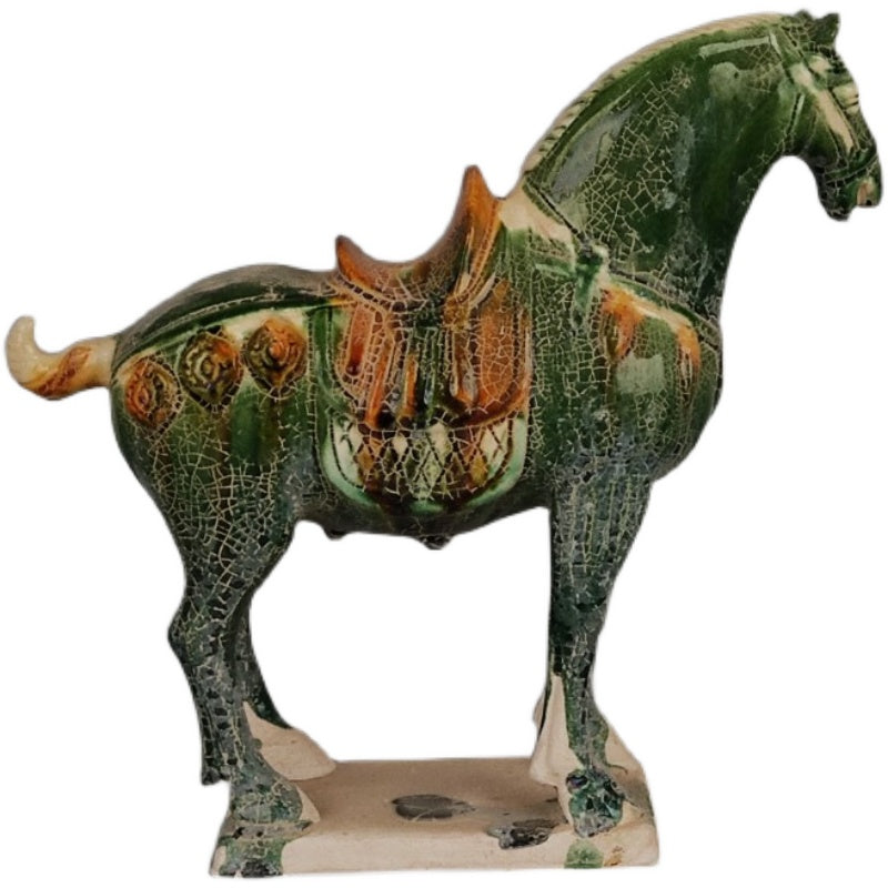 Tang Sancai green glazed war horse imitation museum unearthed ancient porcelain antiques and antiques immediately make a fortune ornaments