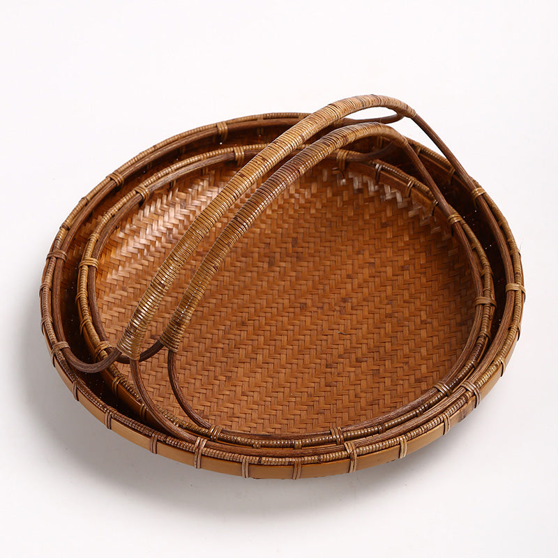 Vintage Handmade Bamboo Fruit Basket – Chinese Style Snack & Dried Fruit Plate