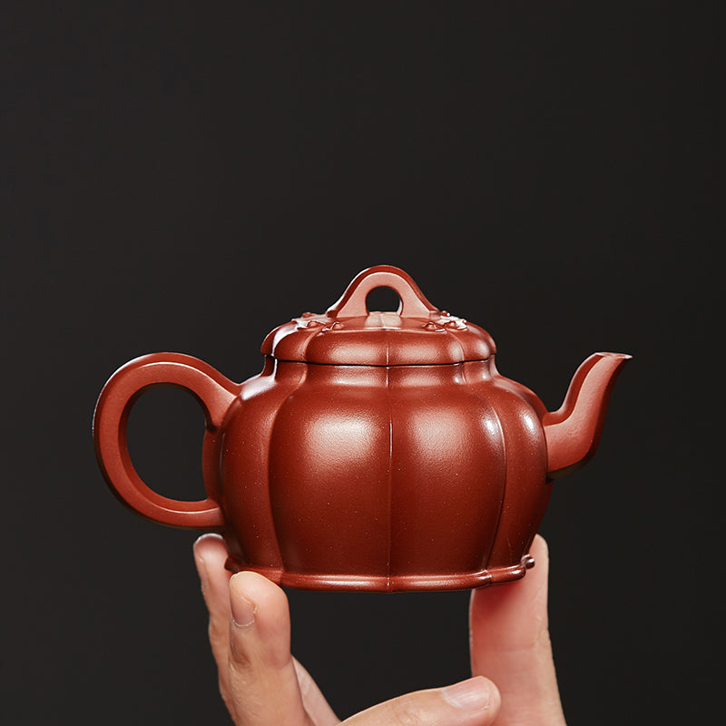 Zun pot Yixing ribbed palace lamp purple clay pot pure handmade raw ore red skin dragon tea single pot household authentic tea set