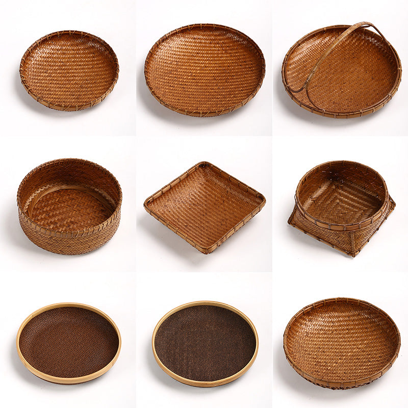 Vintage Handmade Bamboo Fruit Basket – Chinese Style Snack & Dried Fruit Plate