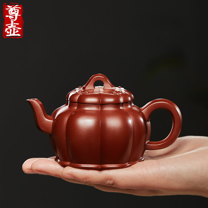 Zun pot Yixing ribbed palace lamp purple clay pot pure handmade raw ore red skin dragon tea single pot household authentic tea set