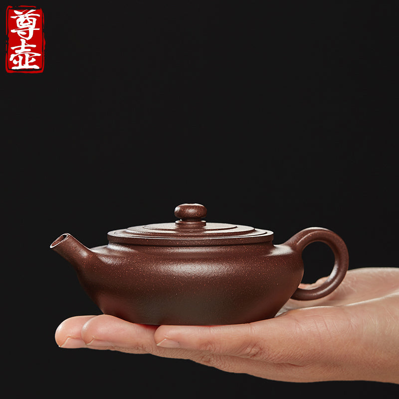 Zun pot, Yixing purple clay pot, pure handmade sketch teapot, famous authentic bottom groove, clear void flat belly, single pot tea set