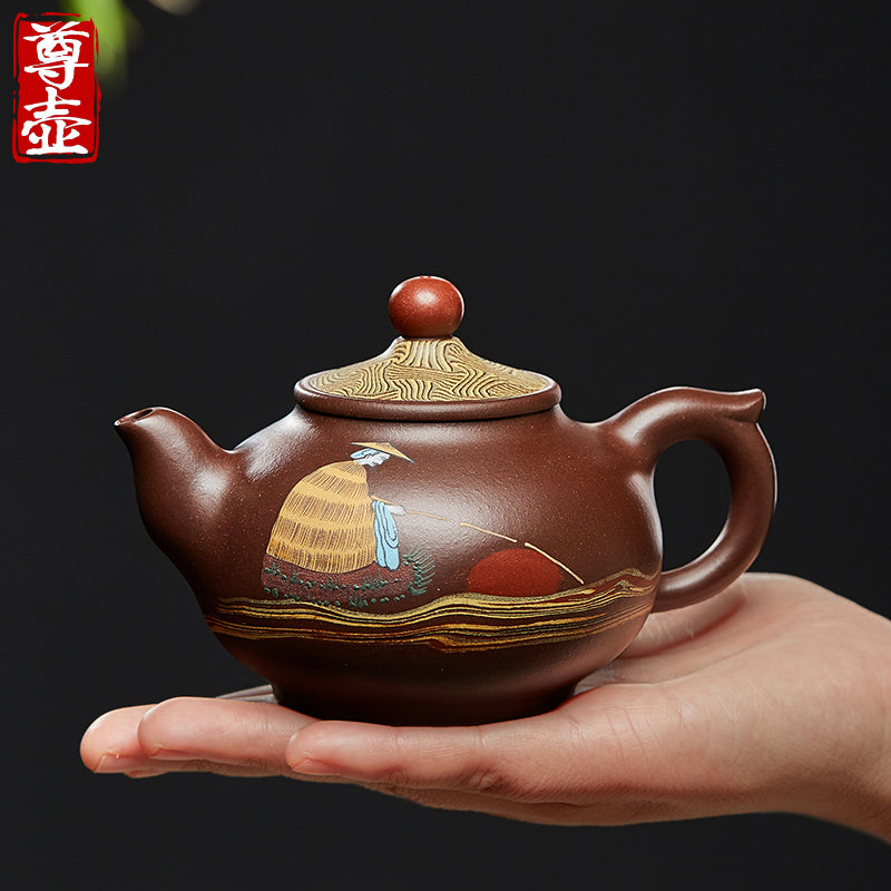 Zun pot, Yixing jade bucket hat, purple clay kettle, pure handmade raw ore twisted mud teapot, famous authentic and authentic household tea set