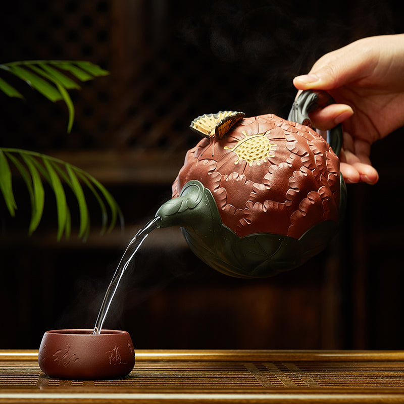 Zun pot, Yixing national color, Tianxiang peony, purple clay pot, pure handmade large teapot, single pot, famous authentic and authentic tea set